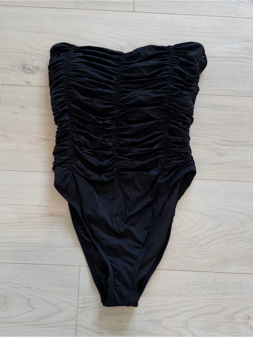 NWT Sanctuary Black Ruched Strapless One-Piece Swimsuit